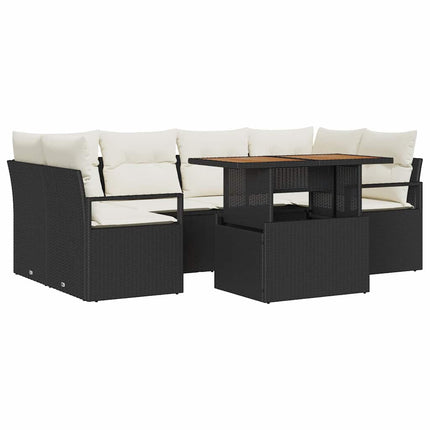 Havesofa Sæt med pude 7 pcs Sort og cremefarvet