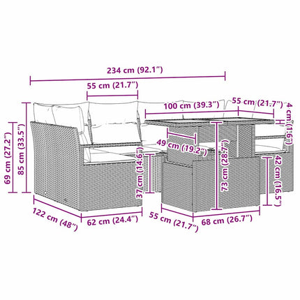 Havesofa Sæt med pude 7 pcs Grå