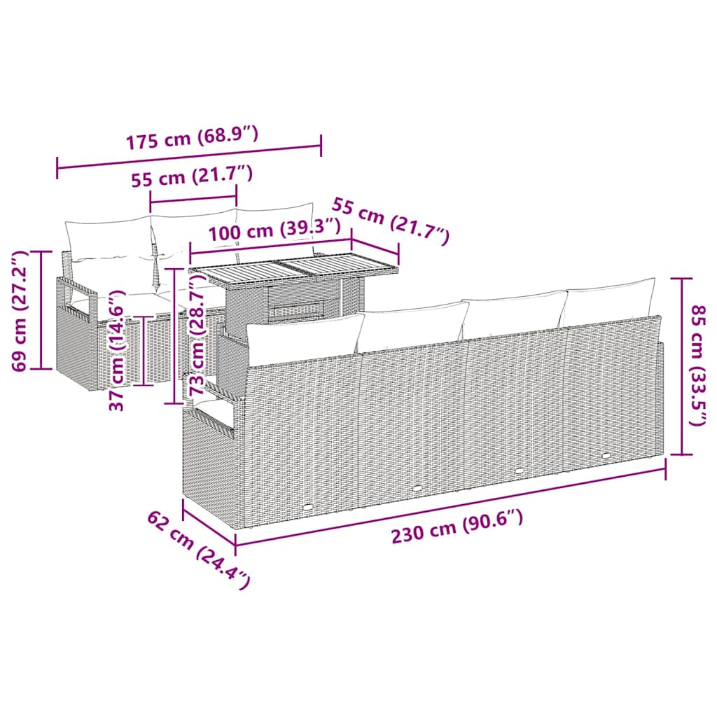 Havesofa Sæt med pude med pude 8 pcs Beige og grå