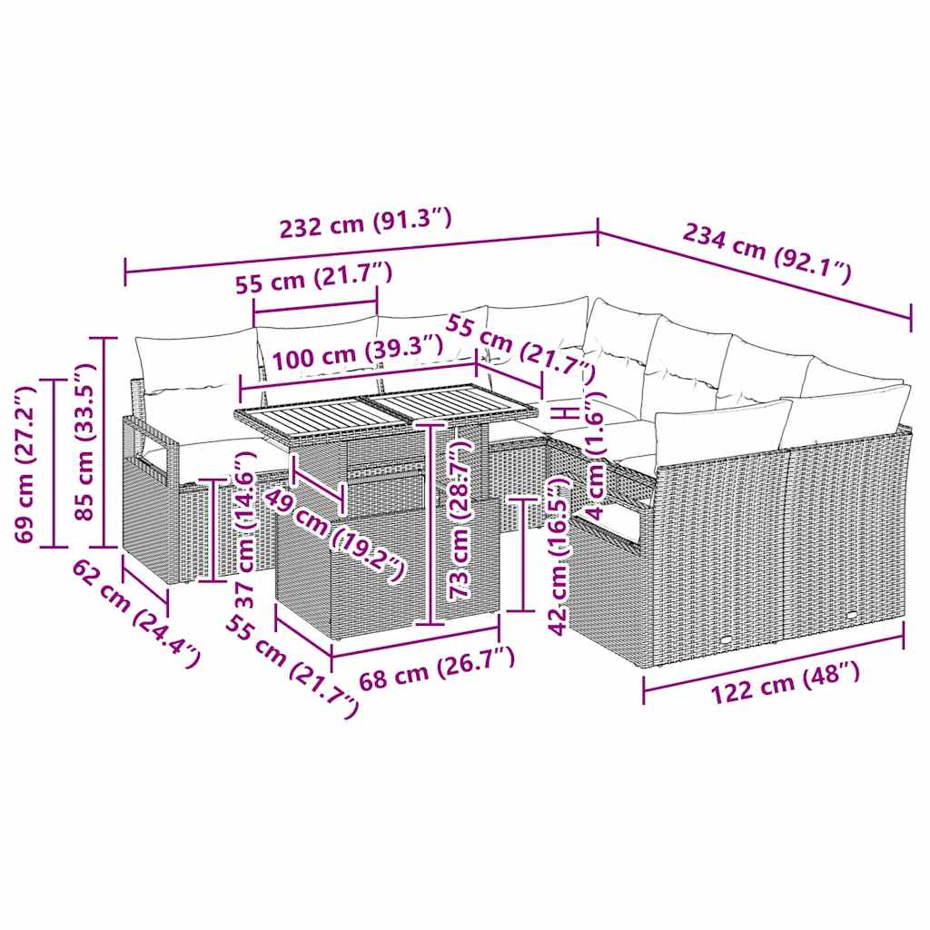 Have Spisebordssæt med pude 9 pcs Sort og Brunt