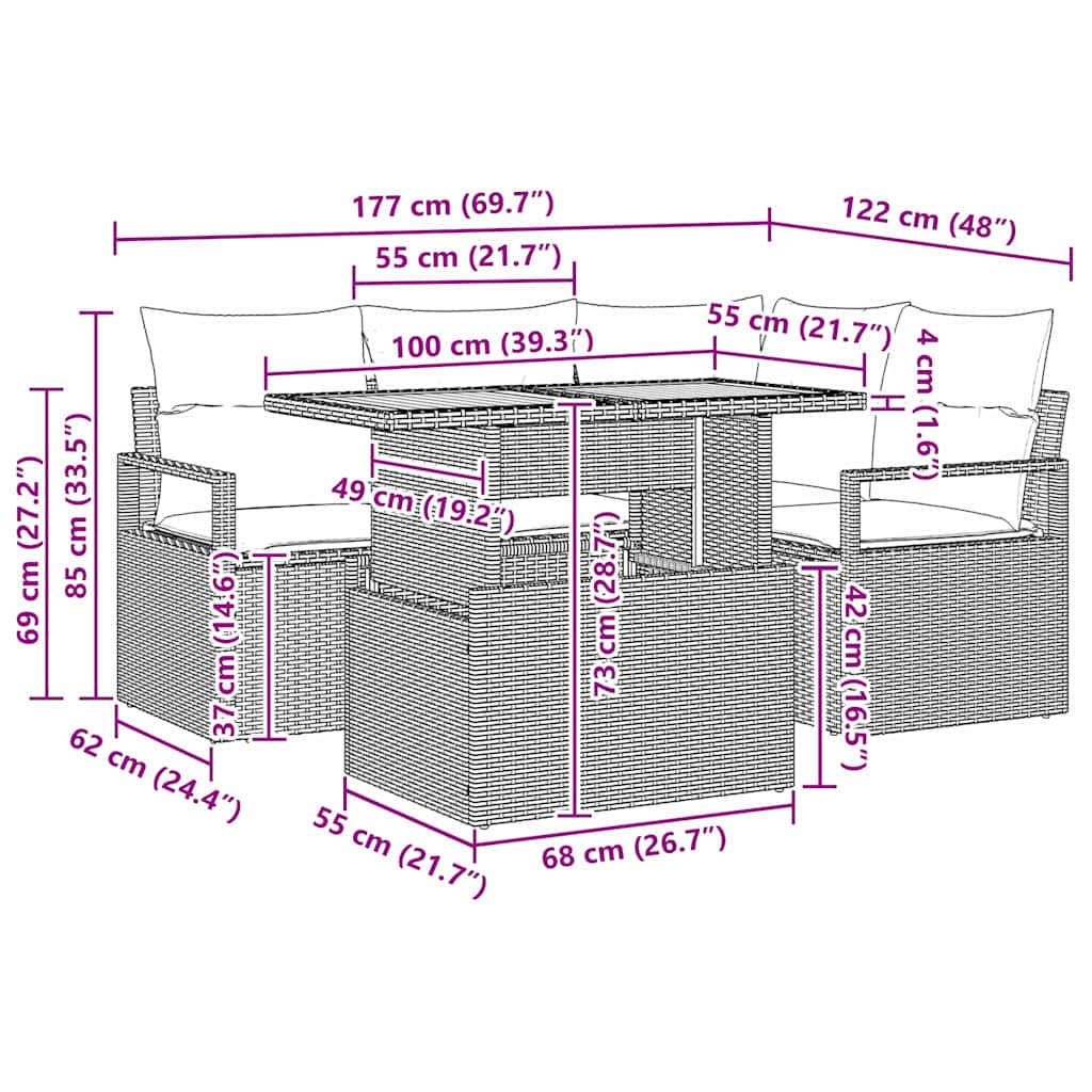 Have Spisebordssæt med pude med opbevaring 5 pcs Beige og creme