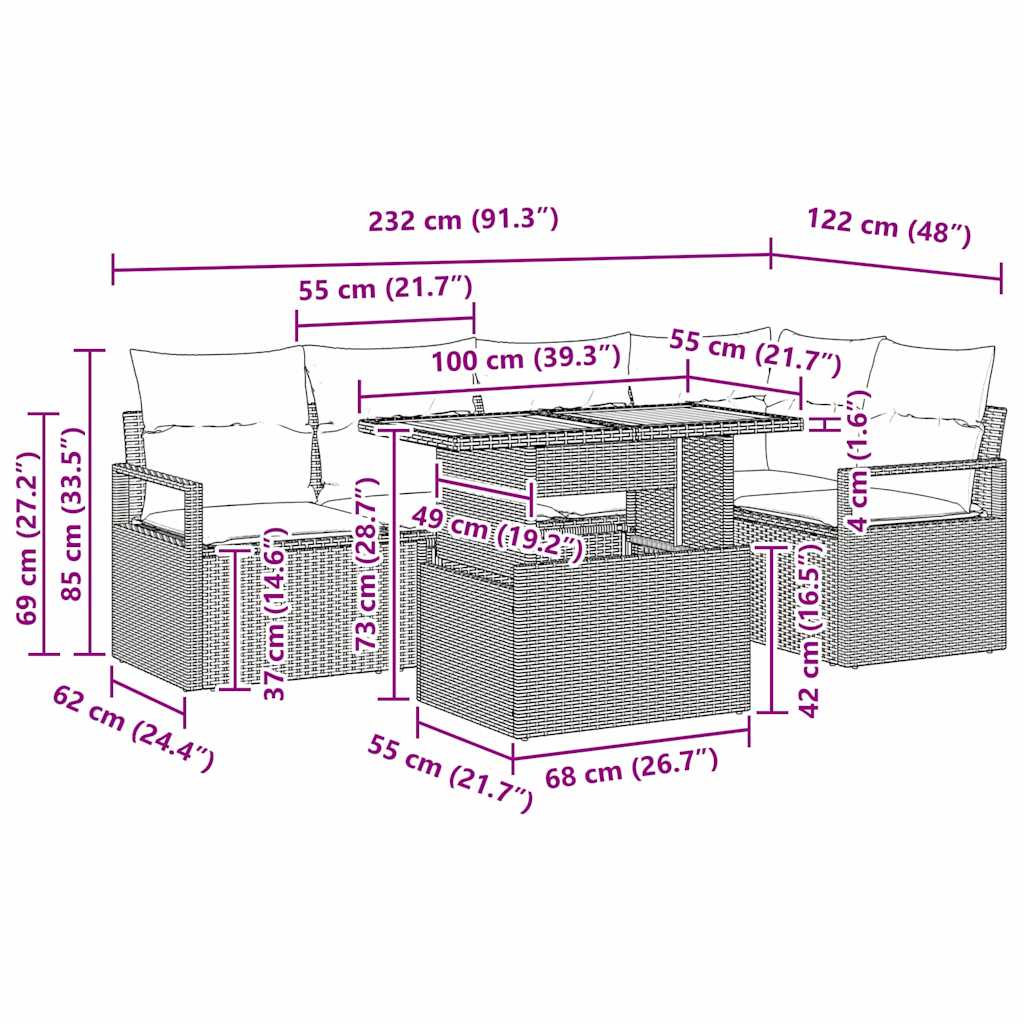 Have Spisebordssæt med pude med pude 6 pcs Beige og creme