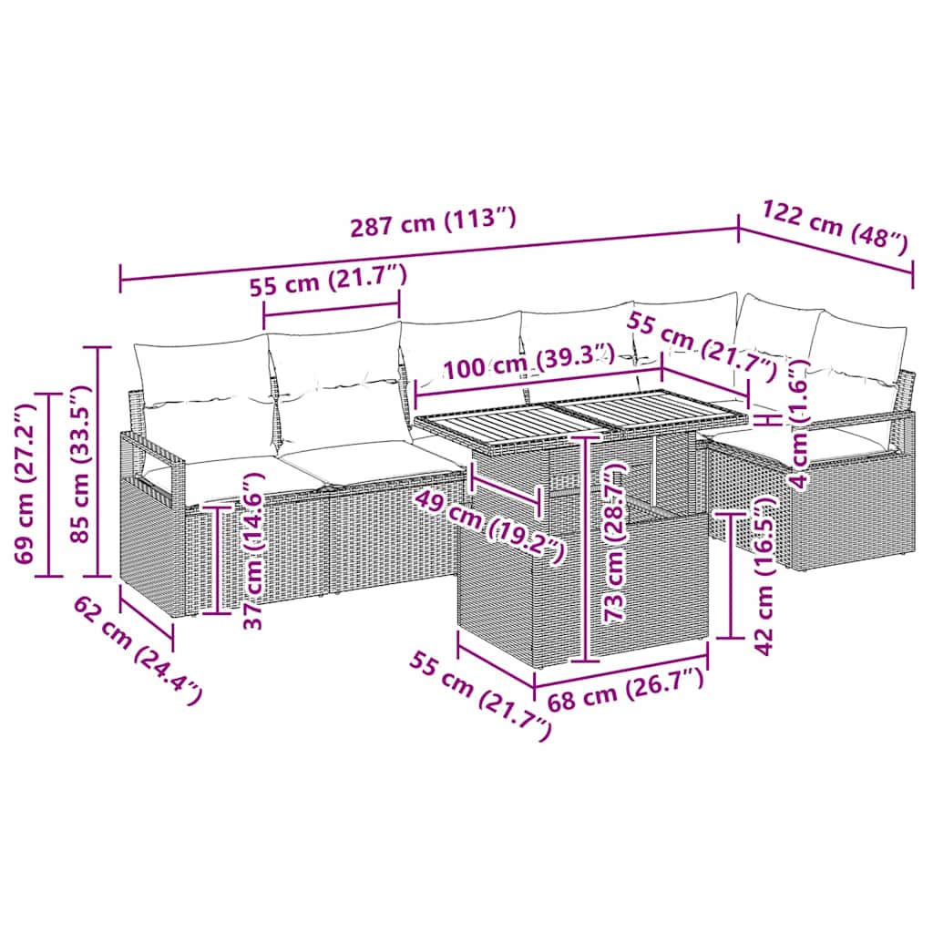 Have Spisebordssæt med pude med pude 7 pcs Grå og Brun