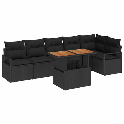 Havesofa Sæt 7 stk. 6-Antal sæder Sort polyrattan