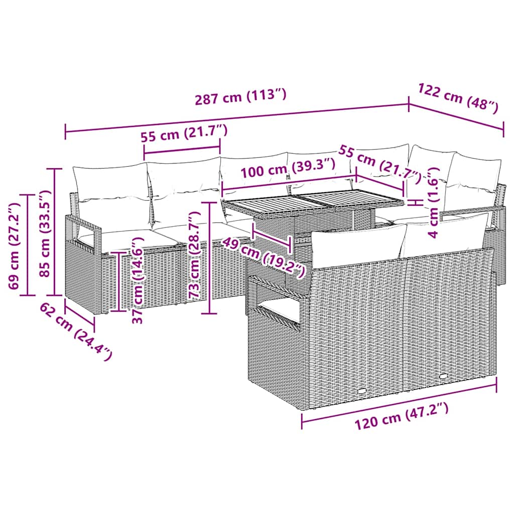 Havesofa Sæt med pude med pude 9 pcs Beige og grå