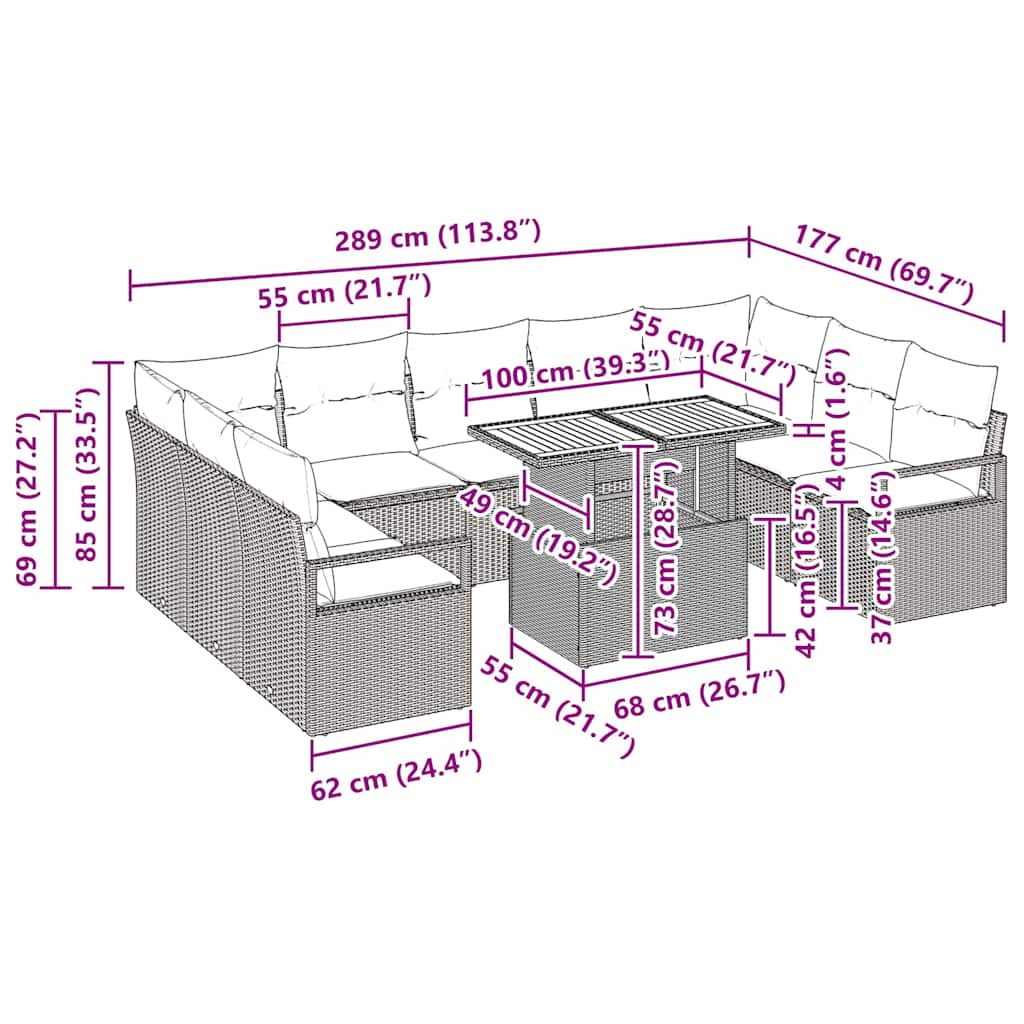 Havesofa Sæt med pude med pude 10 pcs Grå og Brun