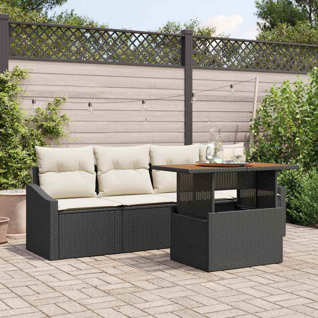 Havesofa Sæt med pude 5 pcs Sort Poly rattan