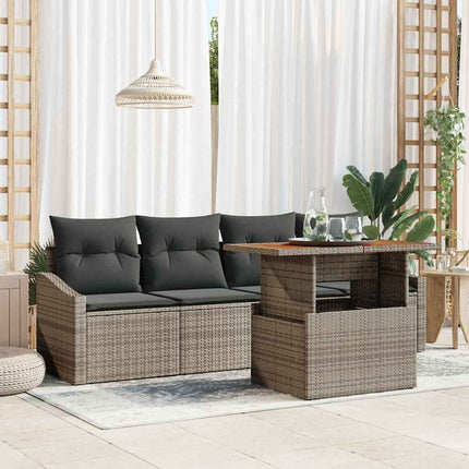 Havesofa Sæt med pude 5 pcs Grå Poly rattan