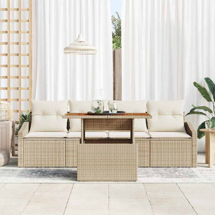 Havesofa Sæt 5 pcs Beige Poly rattan