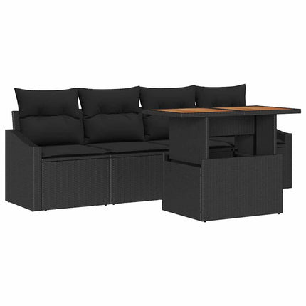 Havesofa Sæt 5 pcs Sort Poly rattan