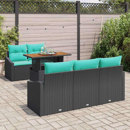 Havesofa Sæt 6 stk. 5-Antal sæder Sort og Teal polyrattan