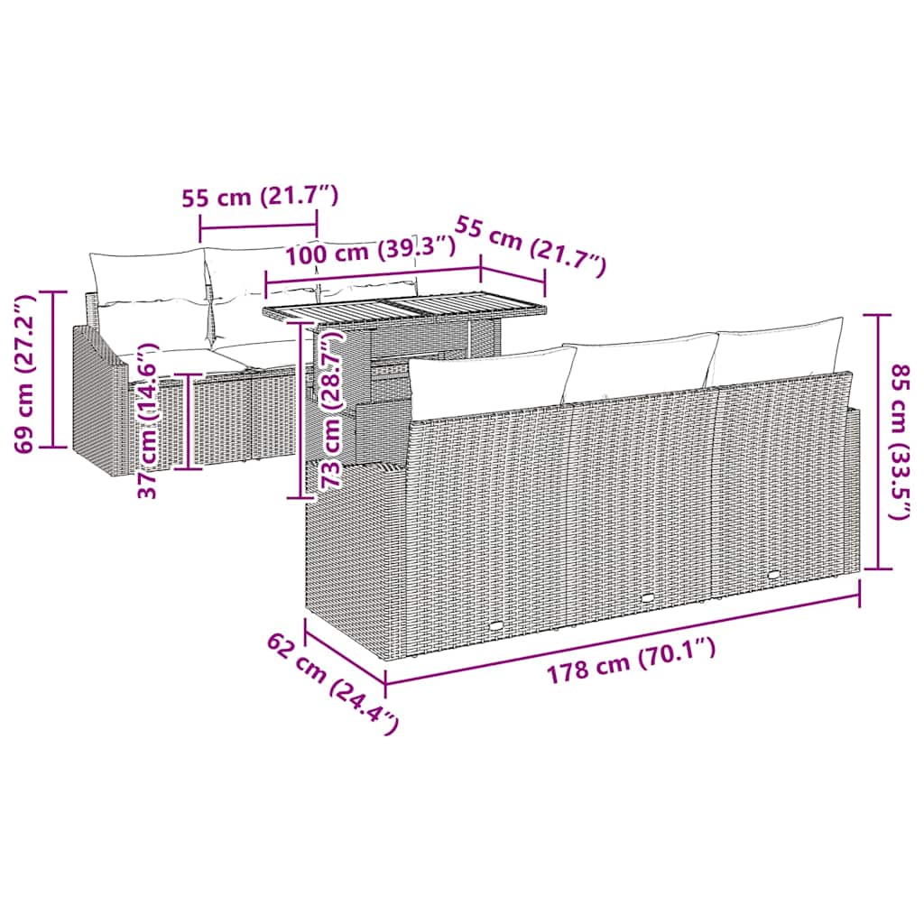 Havesofa Sæt med pude med pude 7 pcs Beige og creme
