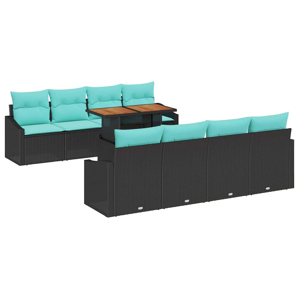 Havesofa Sæt med pude 9 pcs Sort og Blågrøn