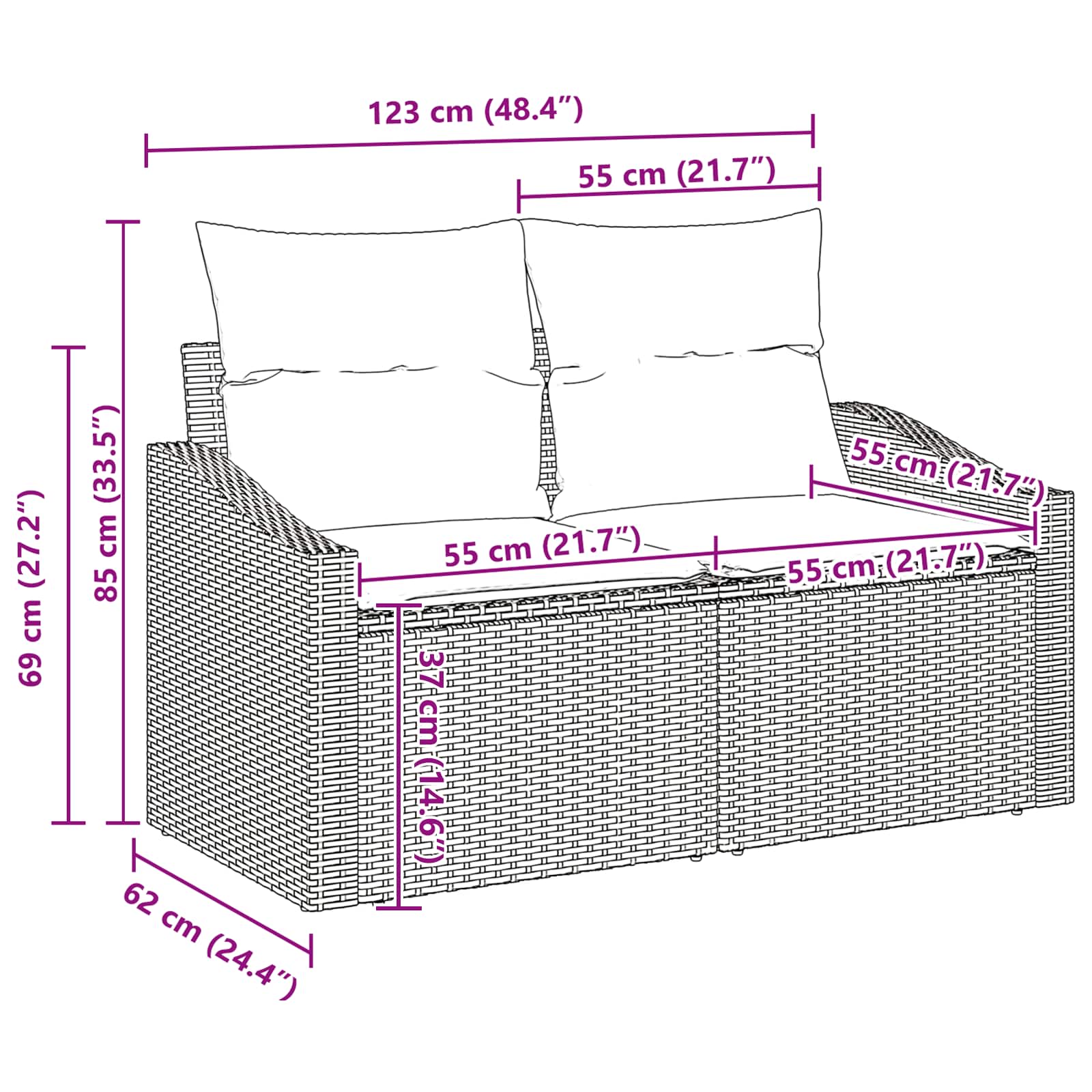 Havesofa Sæt med pude 9 pcs Sort og Blågrøn