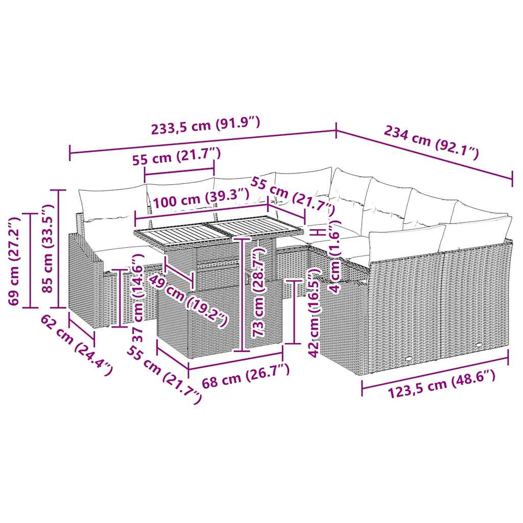 Have Spisebordssæt med pude Sort og Cream 100 x 55 x 73 cm