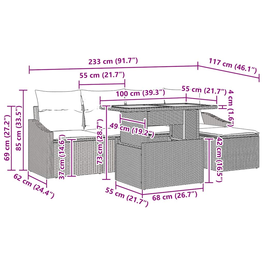 Have Spisebordssæt med pude 6 pcs Beige og creme