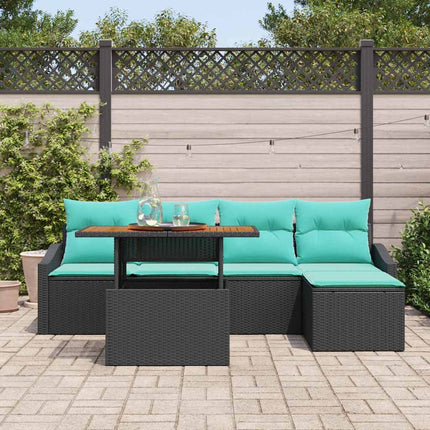 Havesofa Sæt 6 pcs Sort og Teal polyrattan
