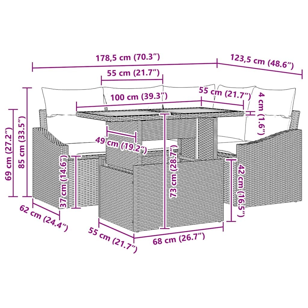 Have Spisebordssæt med pude Grå og Brun 100 x 55 x 73 cm