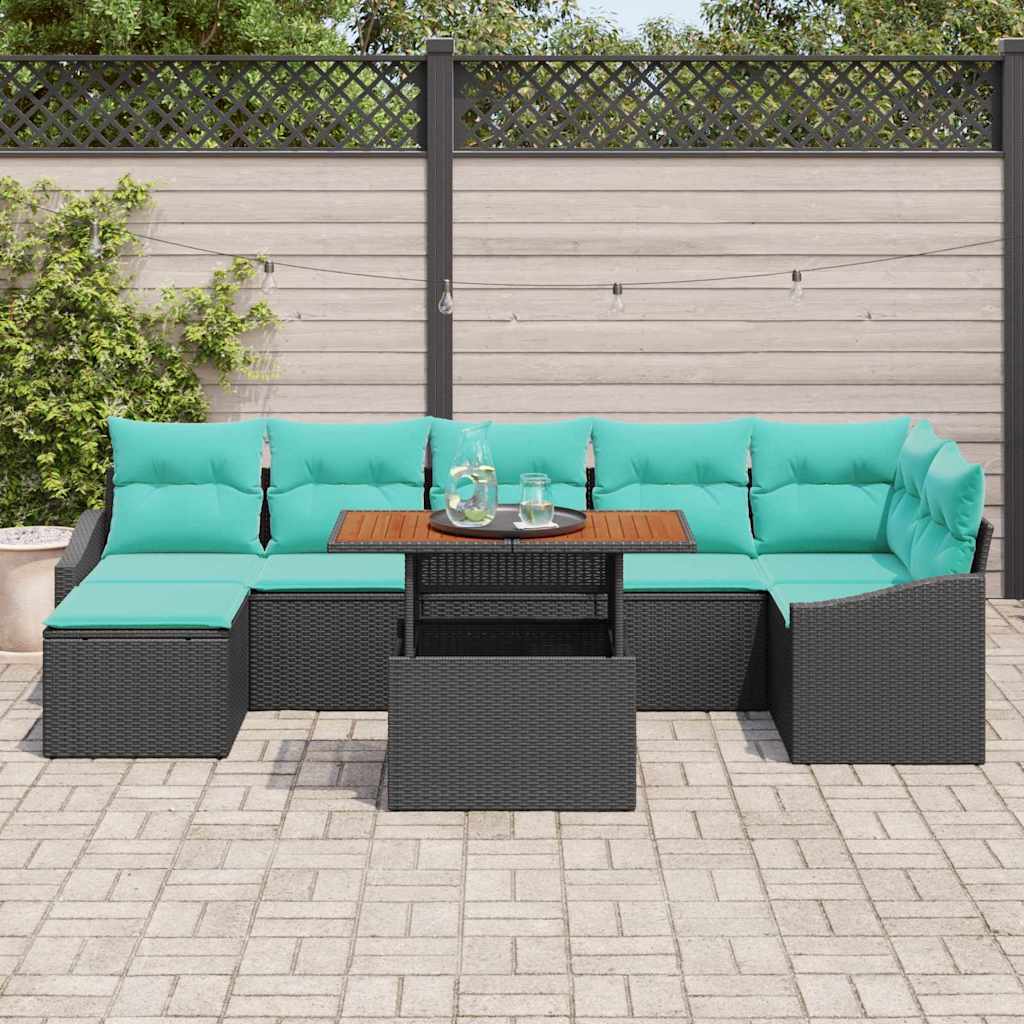 Havesofa Sæt med pude 8 pcs Sort og Blågrøn