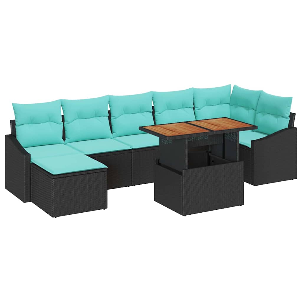 Havesofa Sæt med pude 8 pcs Sort og Blågrøn