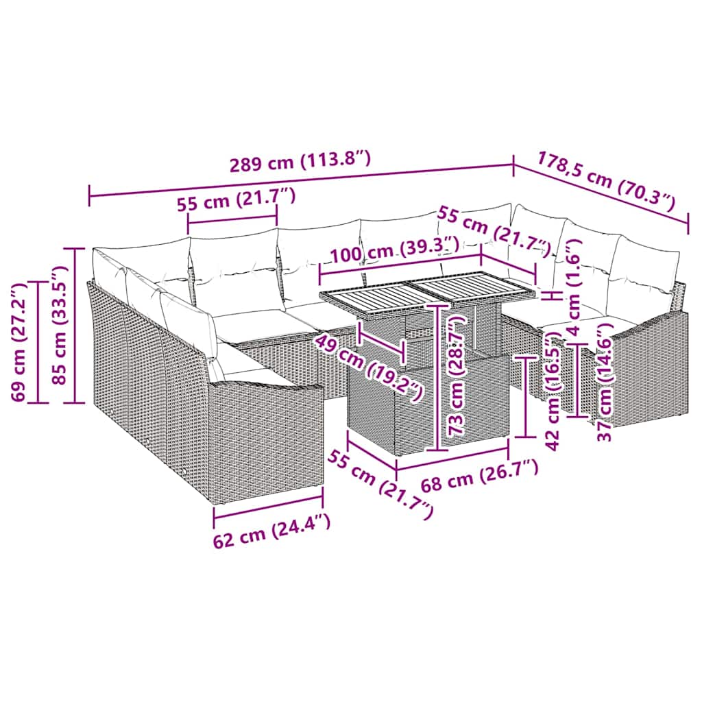 Have Spisebordssæt med pude 10 pcs Sort og Cream
