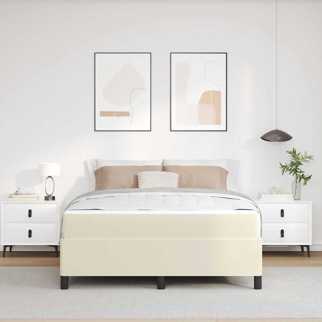 Sengestel med madras Creme 140 x 190 cm Stof