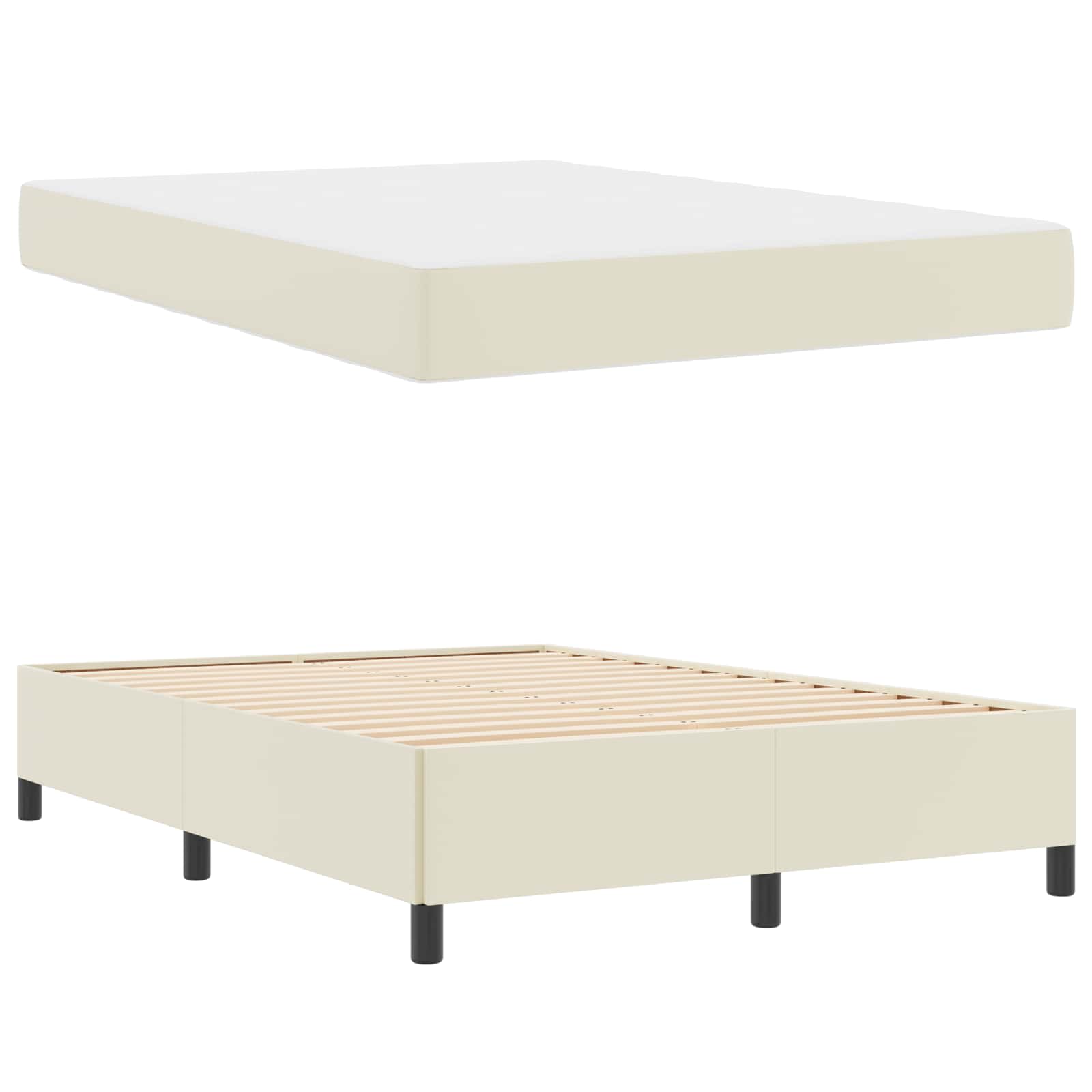 Sengestel med madras Creme 140 x 190 cm Stof