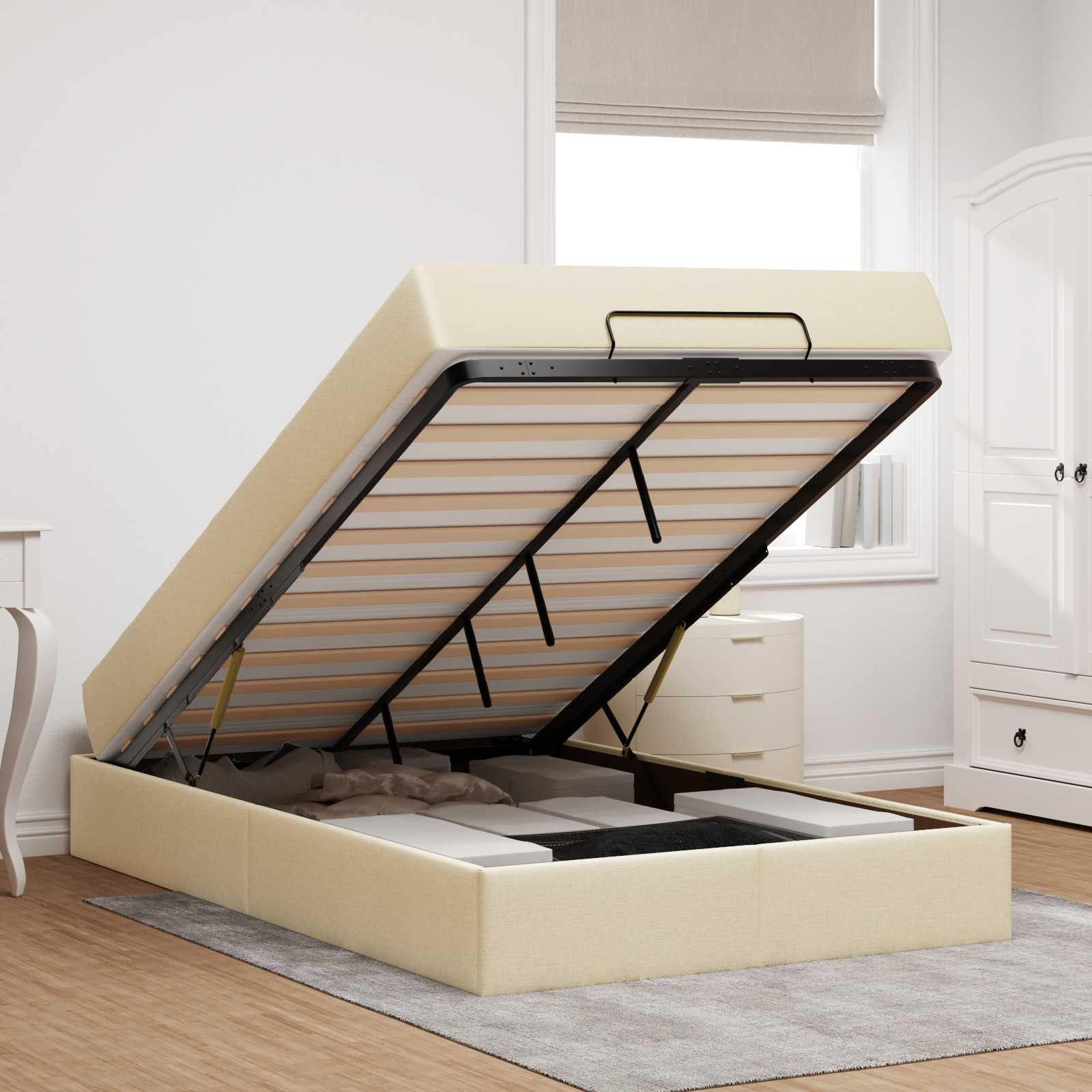 Sengeramme med madras 2 pcs Creme Stof