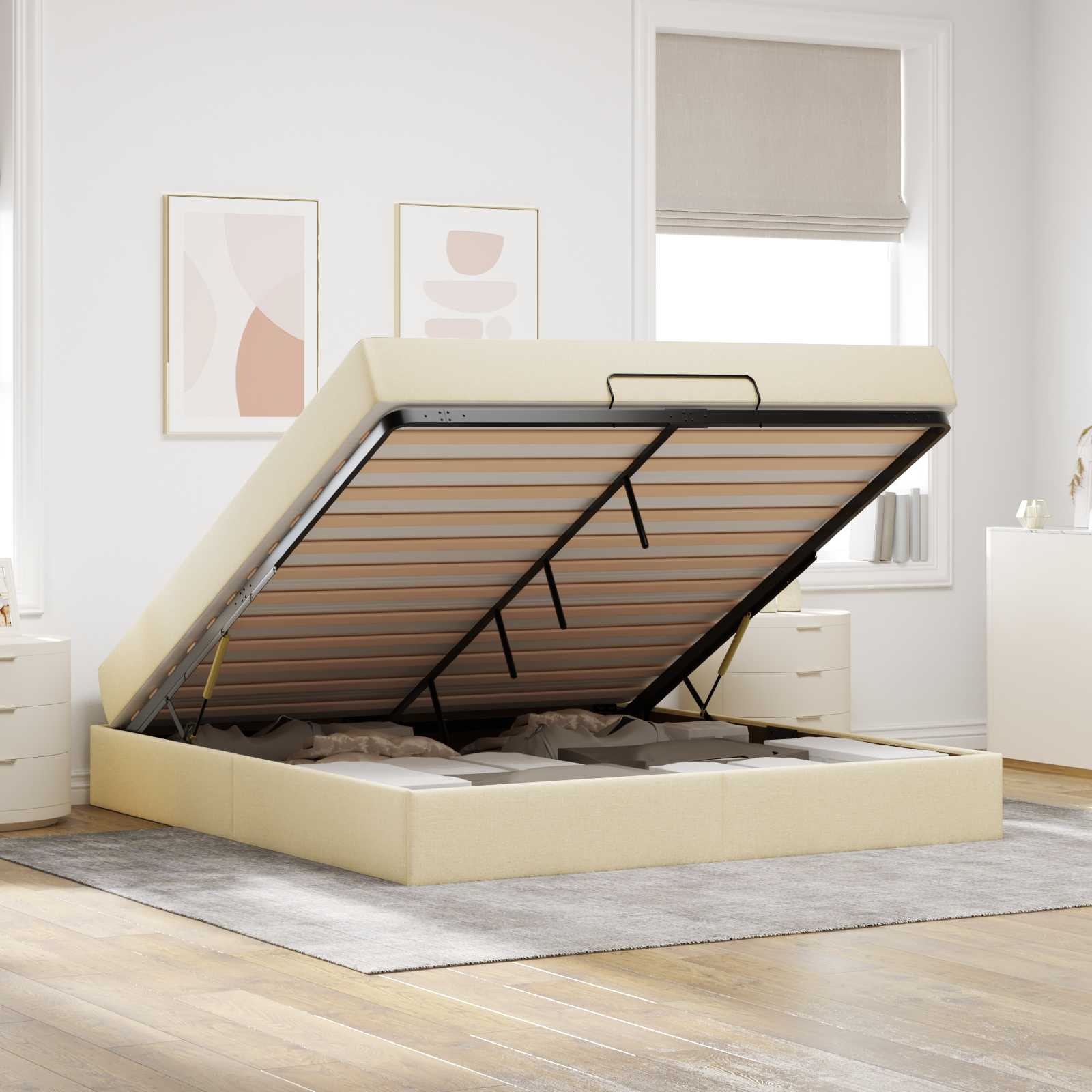 Sengeramme med madras 2 pcs Creme Stof