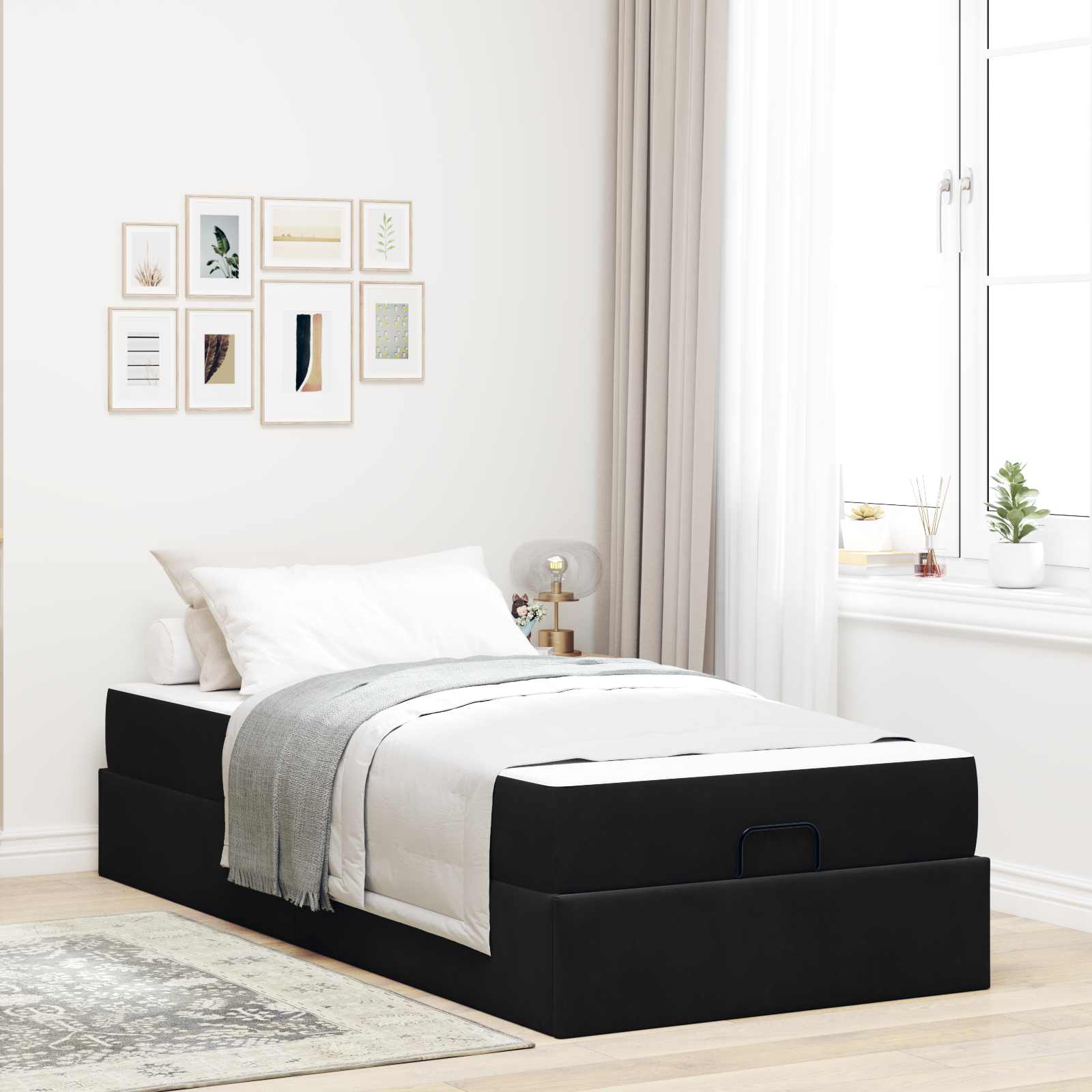 Sengeramme med madras 2 pcs Sort Fløjl
