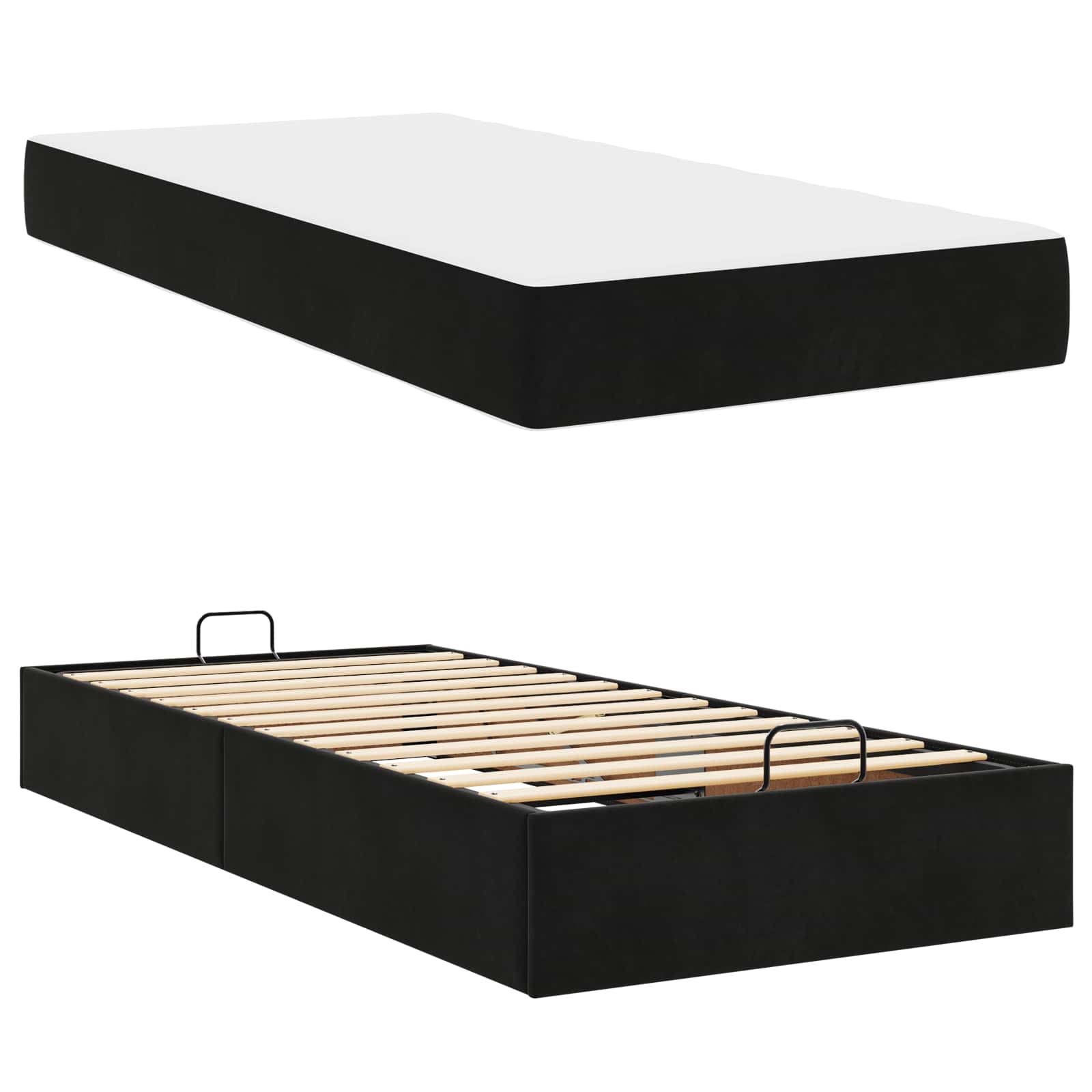 Sengeramme med madras 2 pcs Sort Fløjl