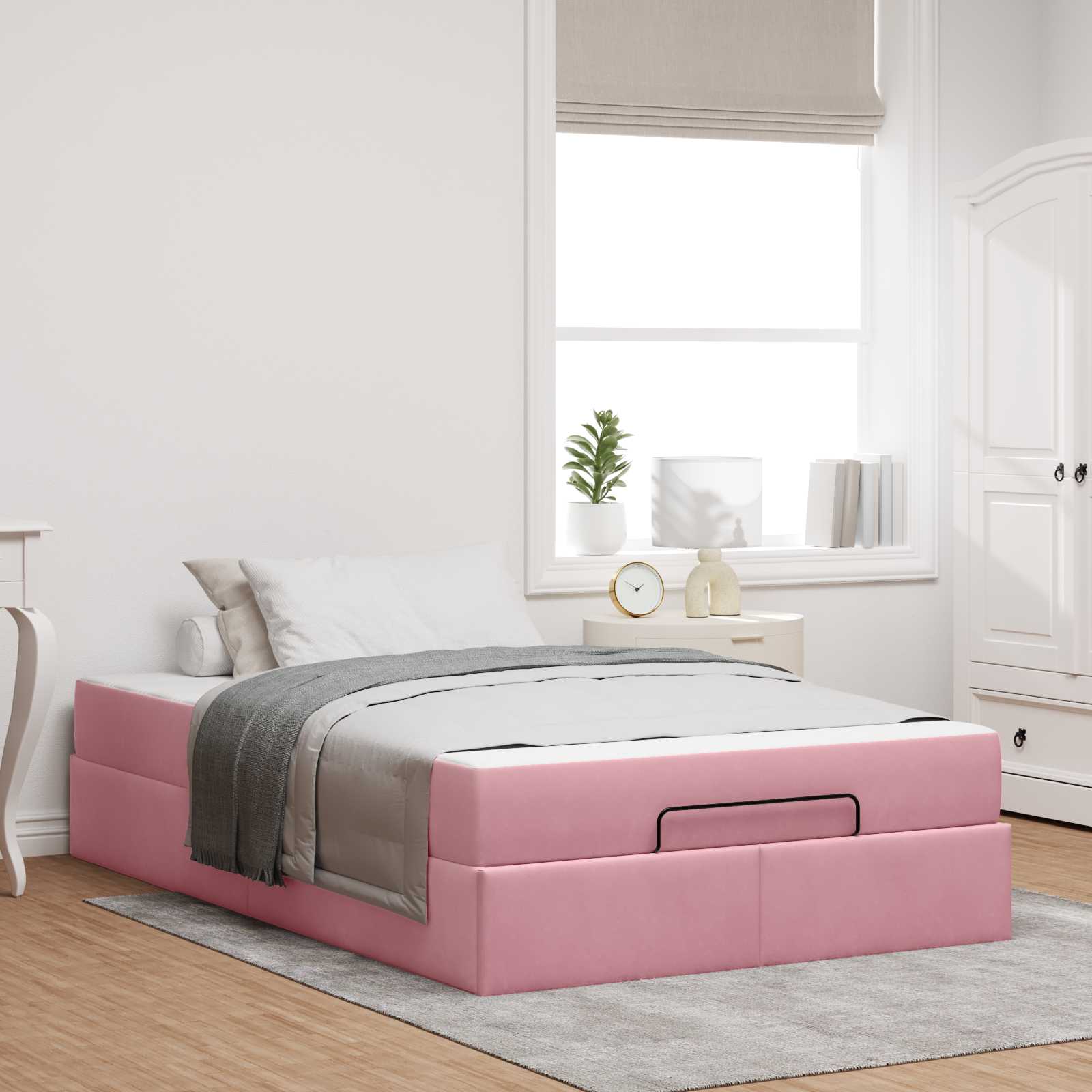 Sengeramme med madras 2 pcs Lyserød Fløjl