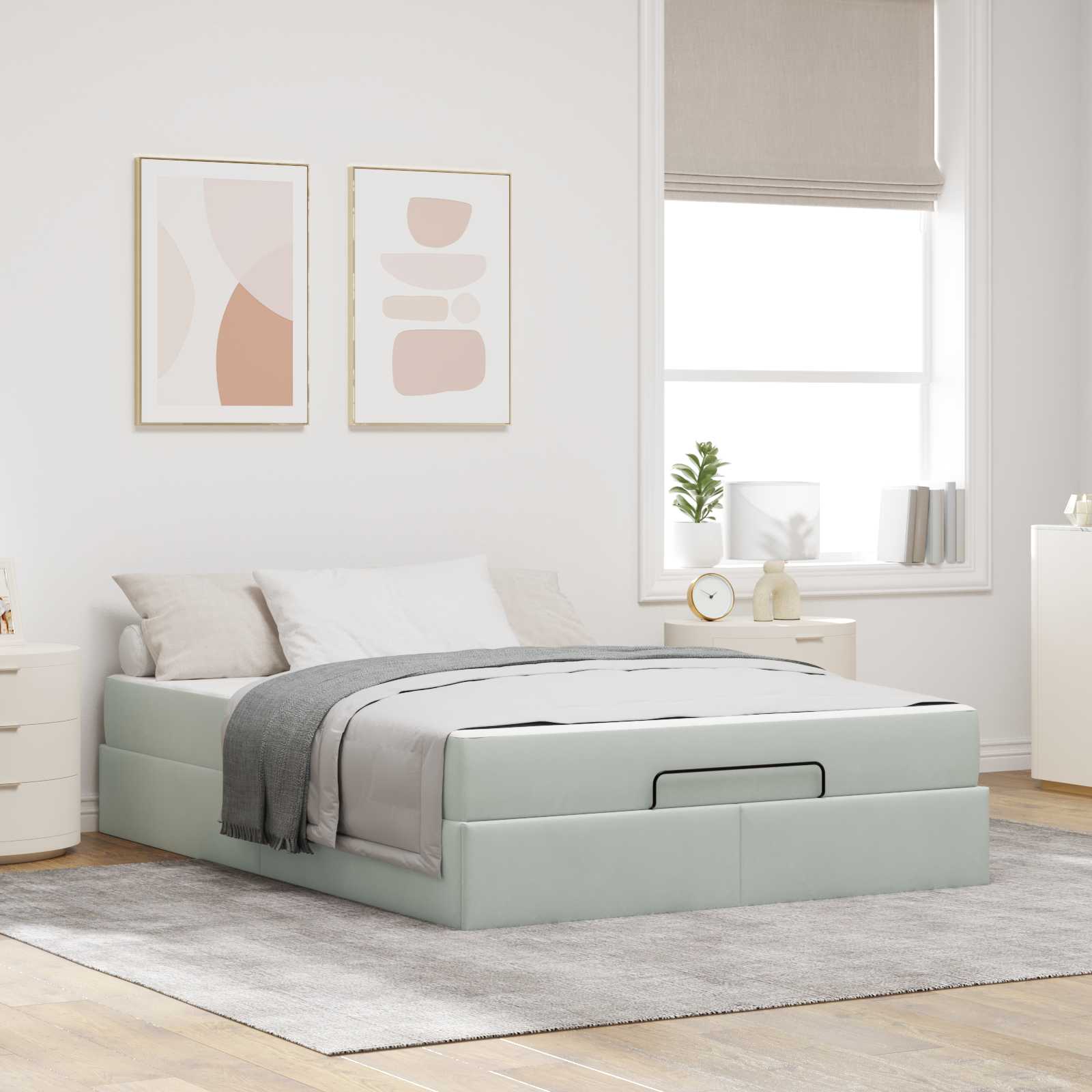 Sengeramme med madras 2 pcs Lysegrå Fløjl