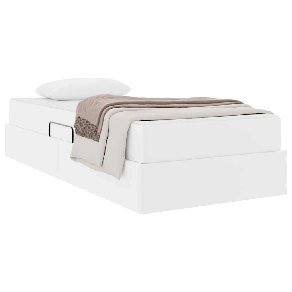 Seng med opbevaring og madras med madras 2 pcs Hvid Læder