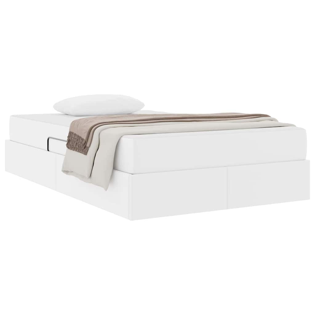 Seng med opbevaring og madras med madras 2 pcs Hvid Læder