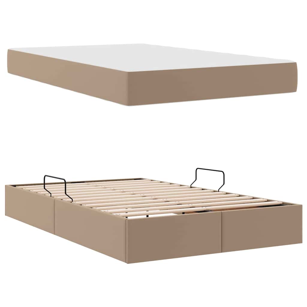 Seng med opbevaring og madras med madras 2 pcs Cappuccino Læder
