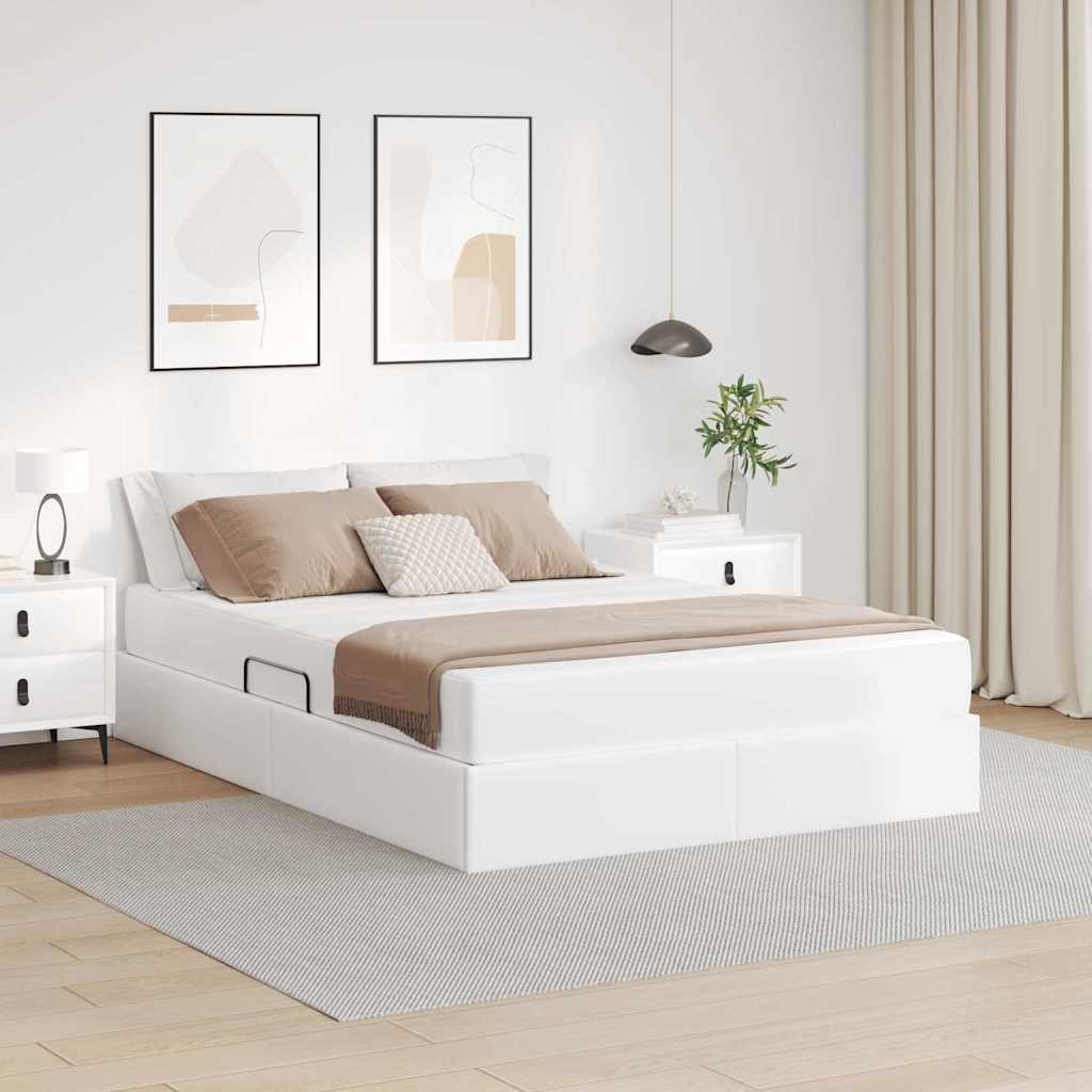 Seng med opbevaring og madras med madras 2 pcs Hvid Læder