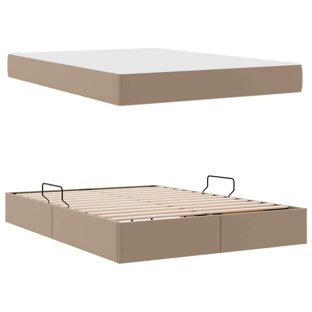 Seng med opbevaring og madras med madras 2 pcs Cappuccino Læder