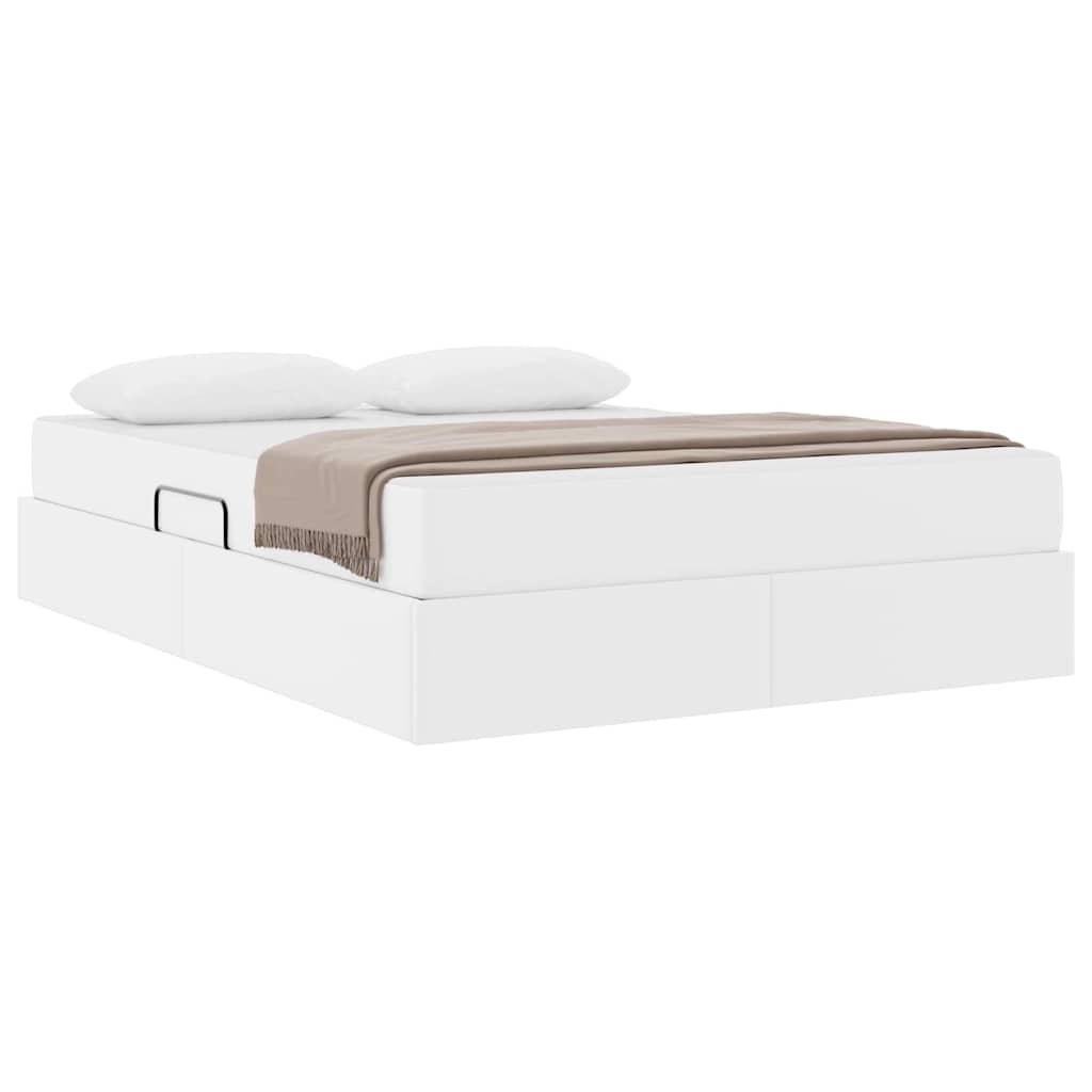 Seng med opbevaring og madras med madras 2 pcs Hvid Læder