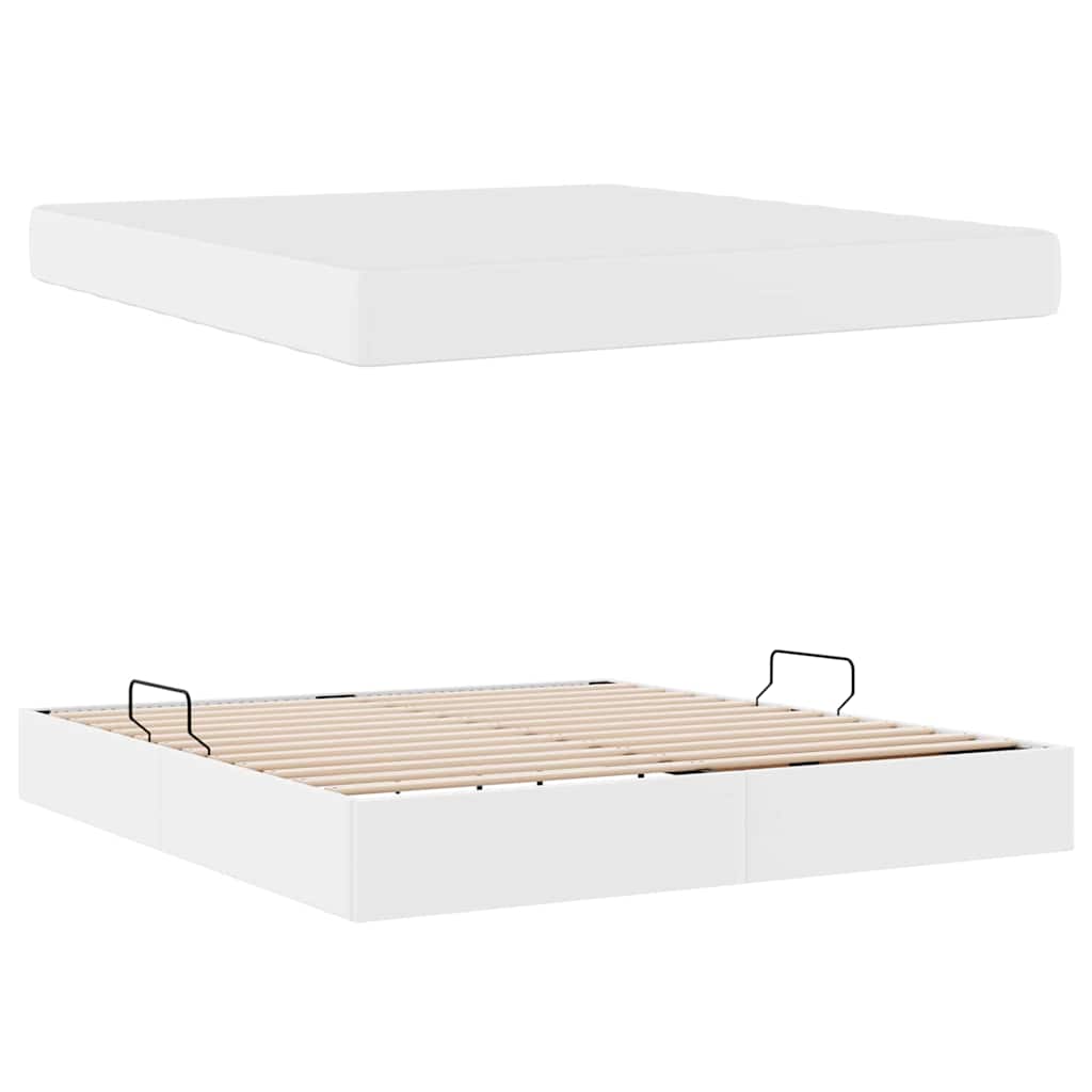 Seng med opbevaring og madras med madras 2 pcs Hvid Læder