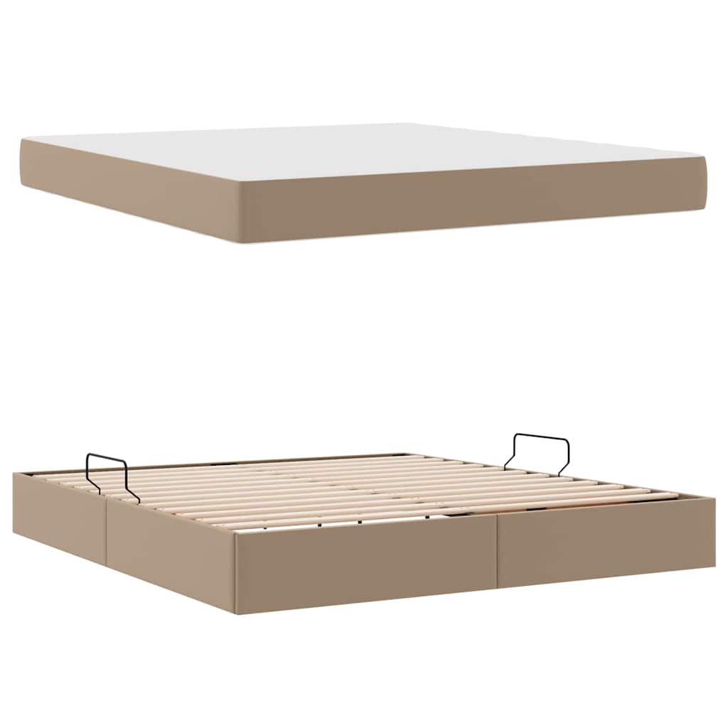 Seng med opbevaring og madras med madras 2 pcs Cappuccino Læder