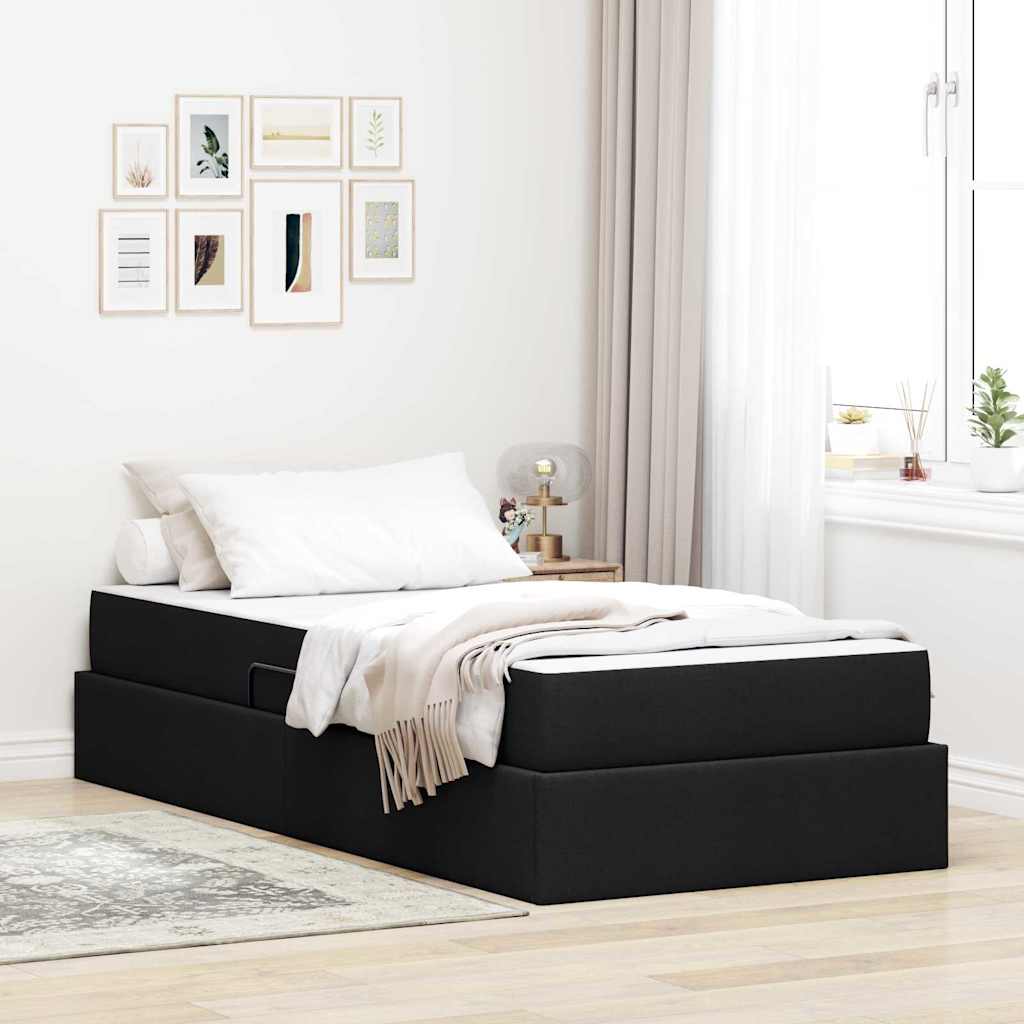 Seng med opbevaring og madras Sort 90 x 190 cm Polyester