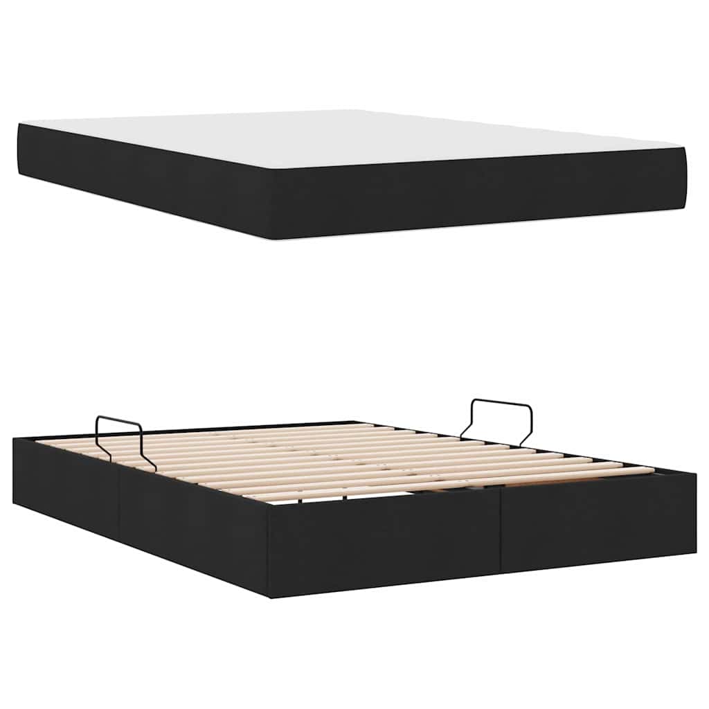 Seng med opbevaring og madras Sort 140 x 200 cm Polyester
