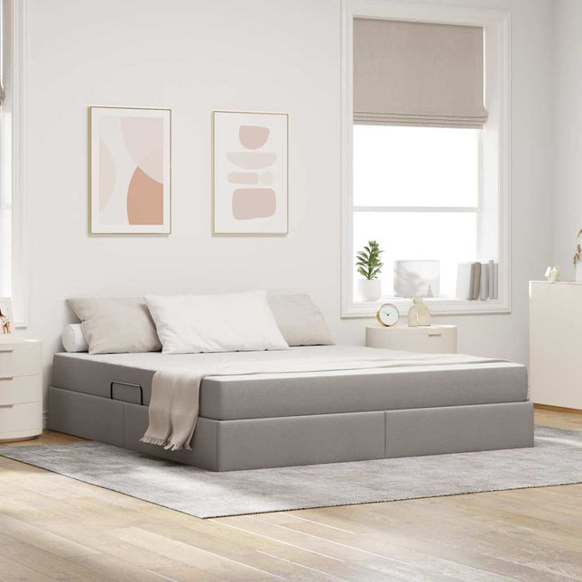 Seng med opbevaring og madras Gråbrun 160 x 200 cm Polyester