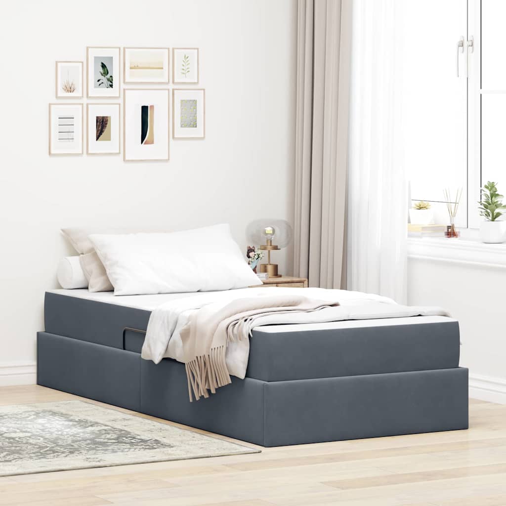 Seng med opbevaring og madras Mørkegrå 90 x 200 cm Fløjl