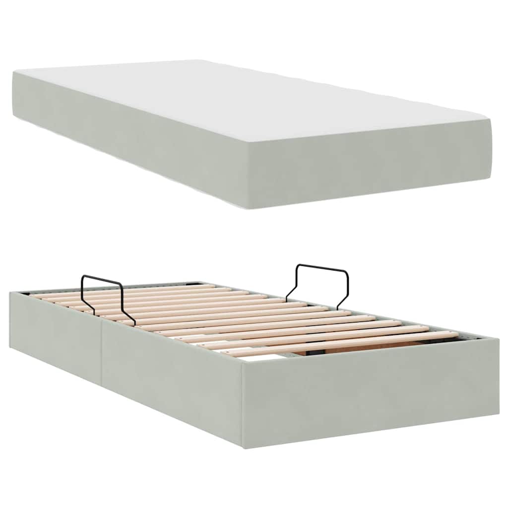 Seng med opbevaring og madras Lysegrå 100 x 200 cm Fløjl