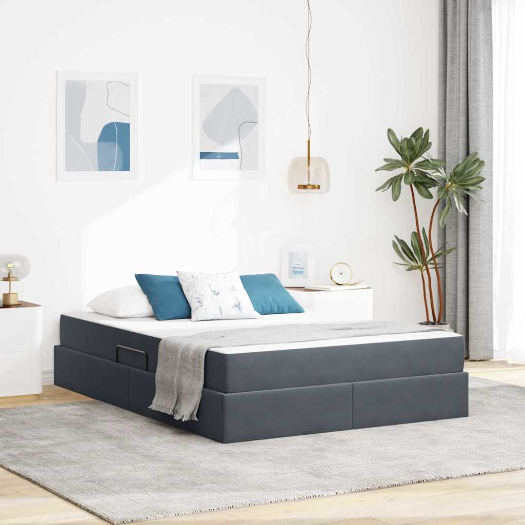 Seng med opbevaring og madras Mørkegrå 140 x 200 cm Fløjl