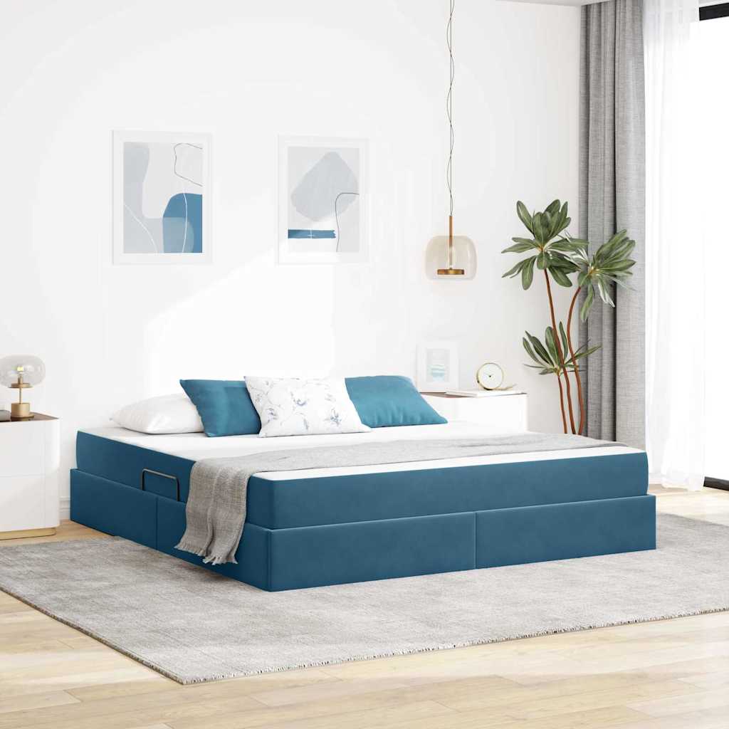 Seng med opbevaring og madras Mørk blå 160 x 200 cm Fløjl