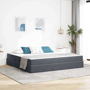 Seng med opbevaring og madras Mørkegrå 200 x 200 cm Fløjl