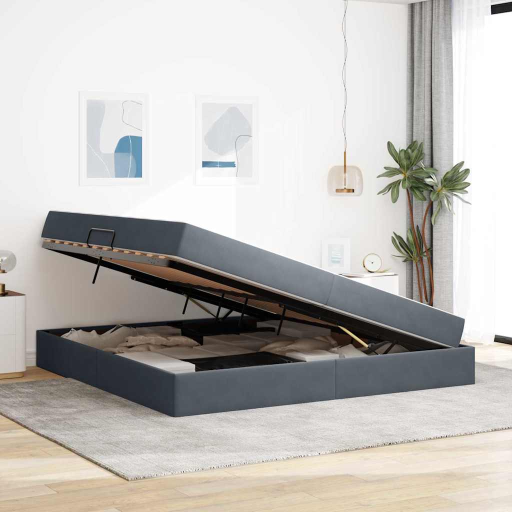 Seng med opbevaring og madras Mørkegrå 200 x 200 cm Fløjl